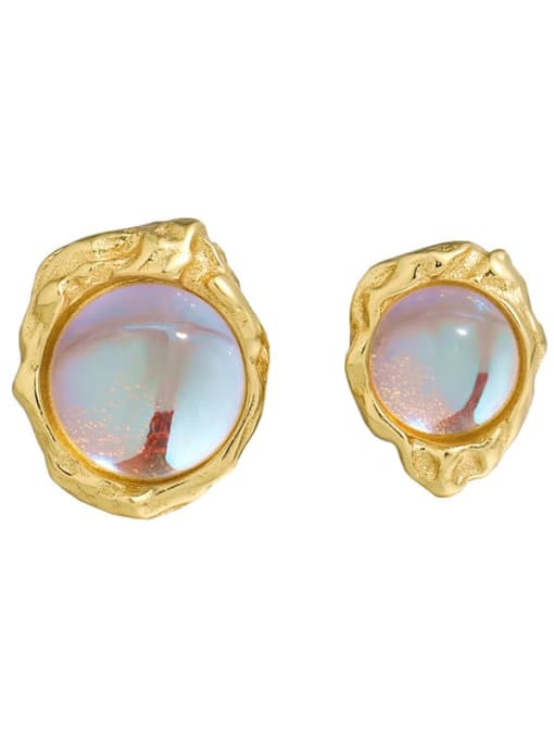 18K gold [with pure white fungus plug] 925 Sterling Silver Cats Eye Irregular Vintage Stud Earring